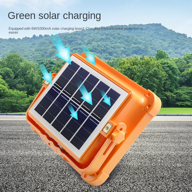 Solar powered charging LED warning floodlight, portable outdoor camping work light, night market stall lighting
