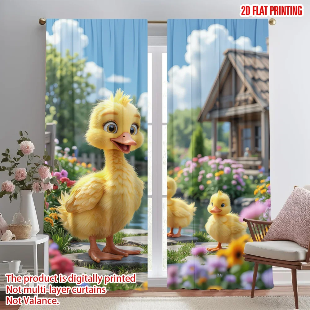 

2D flat printing 2pcs Curtain Sunny Day Ducklings Digital Printed Polyester Drapes Party Decorations Perfect for Indoor