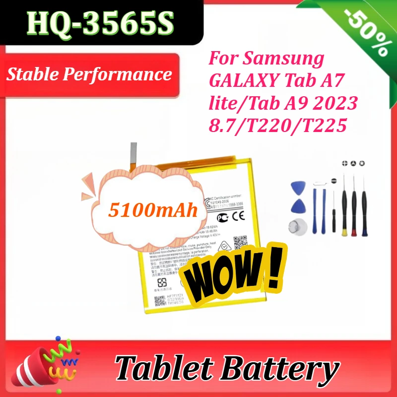 

5100mAh High Quality 100% HQ-3565S for Samsung GALAXY Tab A7 Lite/Tab A9 2023 8.7/T220/T225 Tablet Battery+Tool