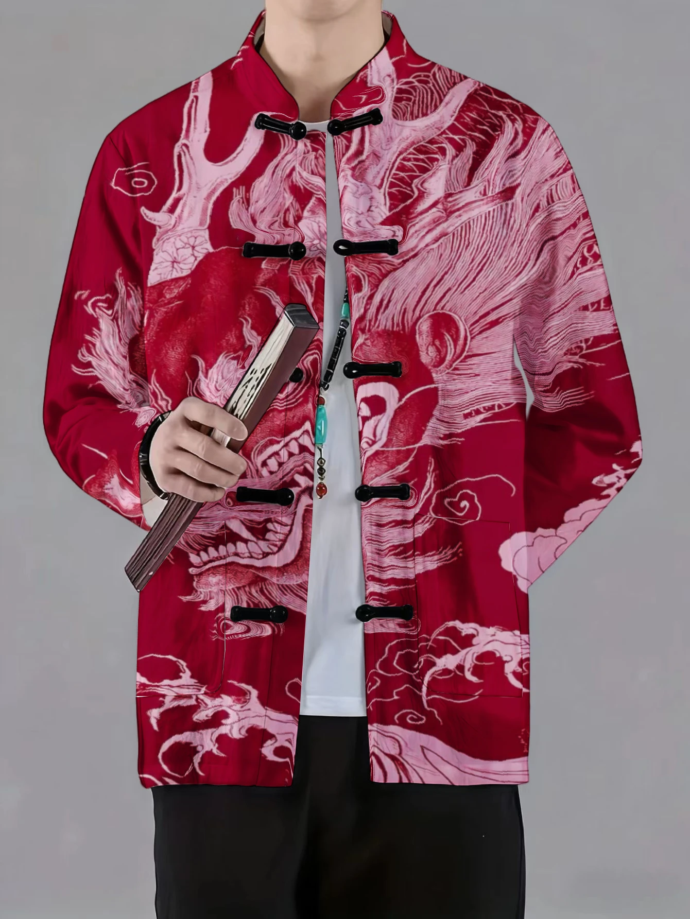Men Men Mandarin Collar Frog Button Jacket Dragon Galaxy Floral Mythical Creature Print Traditional Outerwear - Aliexpress Deal