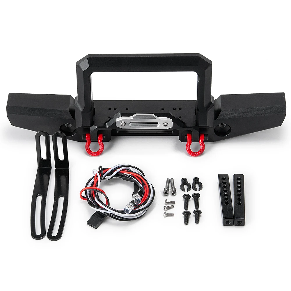 YEAHRUN Metal Alloy Front Bumper w/ Led Lights & Tow Shackles for TRX-4 Bronco 1/10 RC Crawler Car Truck Model Upgrade Part