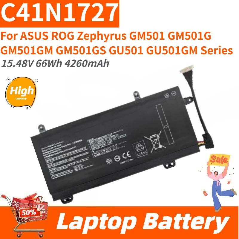 

Аккумулятор для ноутбука ASUS ROG Zephyrus GM501GS GU501 GM501 GM501G GM501GM GU501GM, высокая емкость, 15.48В, 66Втч, 4260мАч, модель C41N1727