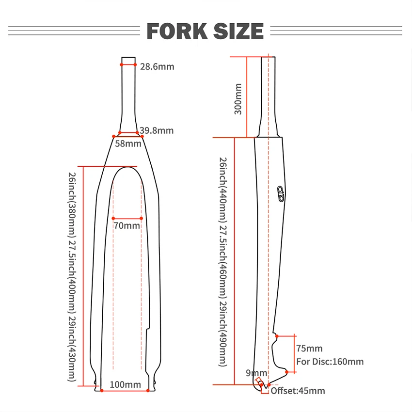 Hot Sell Disc Brake 9*100mm Carbon Mtb Fork Bicycle Fork Toseek Carbon Fork