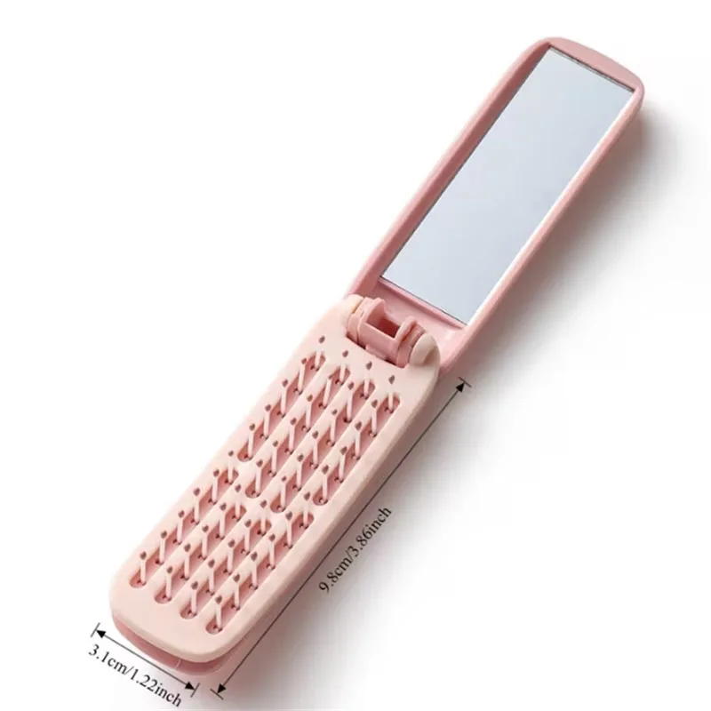 Foldable Pocket Hairbrush Combs with Built-in Mirror Hair Scalp Massage Comb Anti-static Detangling Hairbrush Hair Styling Combs