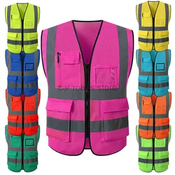 Gilet riflettente rosa gilet di sicurezza per uomo gilet da lavoro abbigliamento da lavoro con molte tasche gilet di sicurezza per uomo maglia traspirante ad alta visibilità