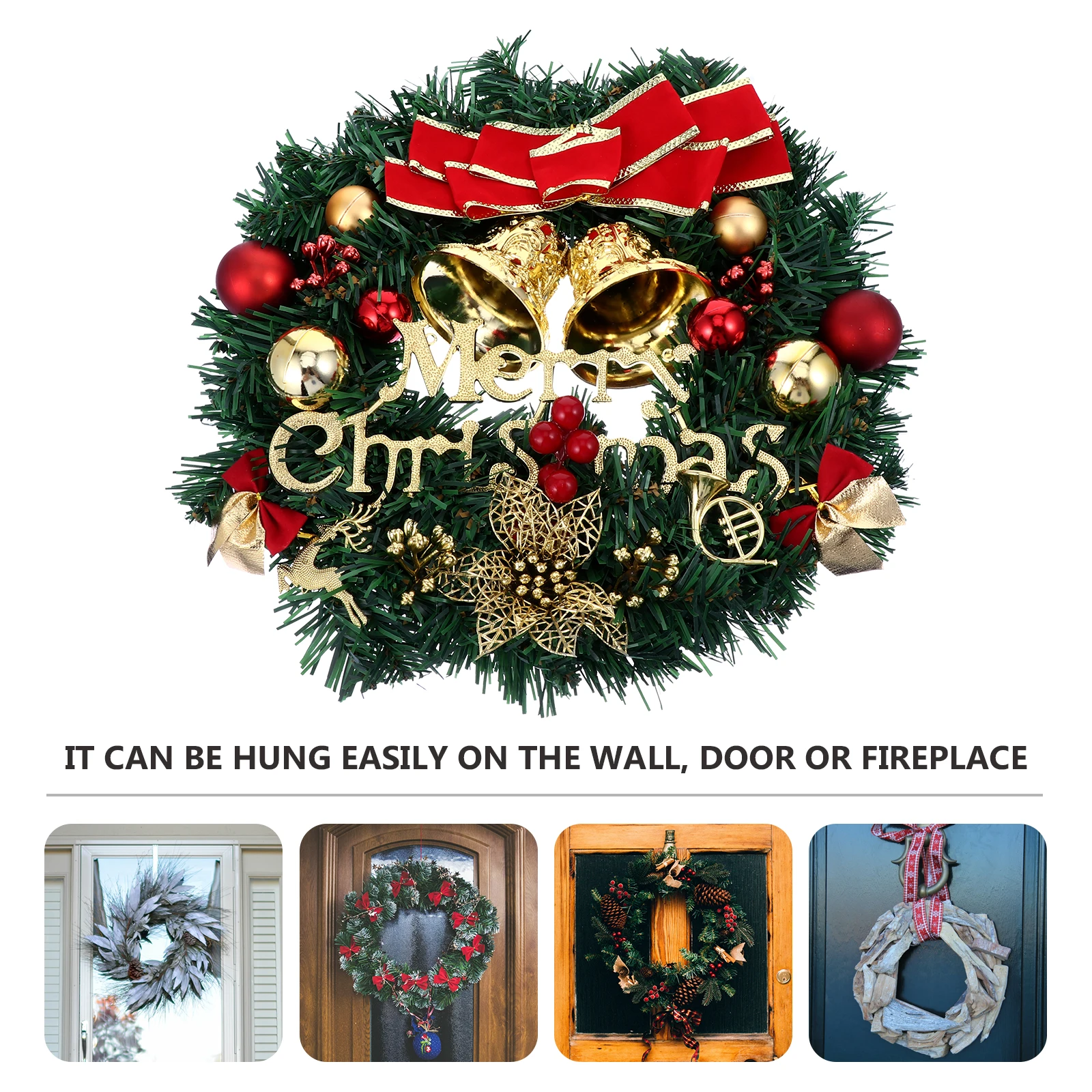 

Christmas Wreath PVC Material Simulated Easy Hang Wall Door Fireplace Decorations Household Banquet Holiday Indoor Outdoor