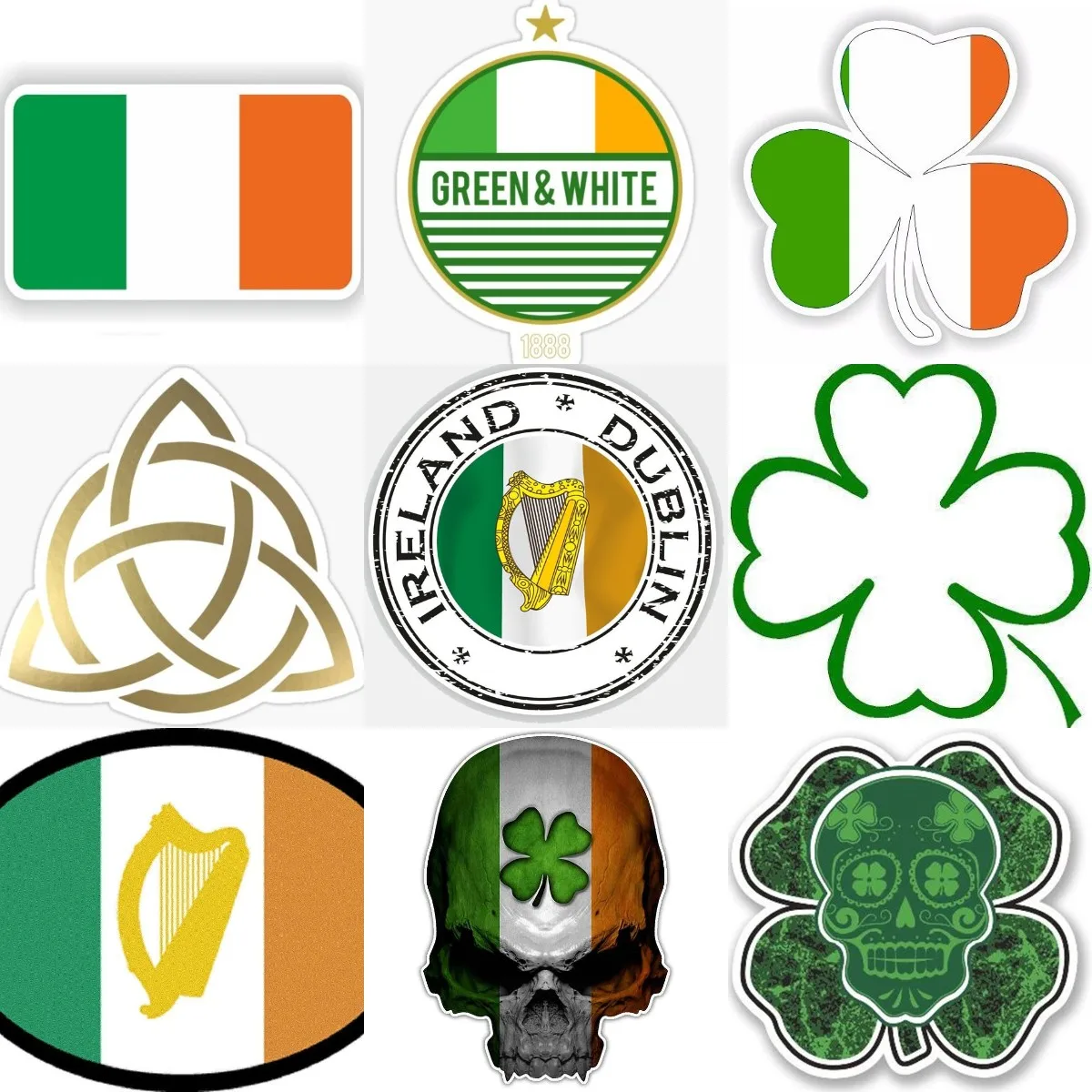 Ireland Flag Luck Clover Harp Badge PVC Sticker for Decorate Motorcycle Car Window Glass Truck Table Bicycle Decal Customizable