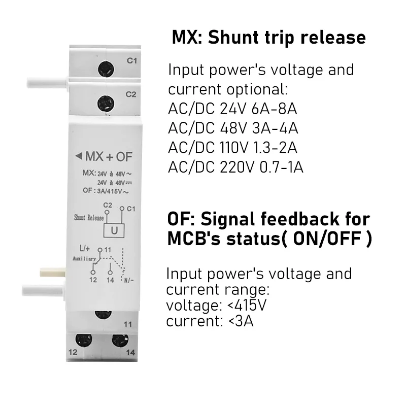 AC DC 24V 48V 220V Shunt Trip per DZ47 MCB Remote Feedback MX di interruttore ausiliario rilascio elettromagnetico di emergenza