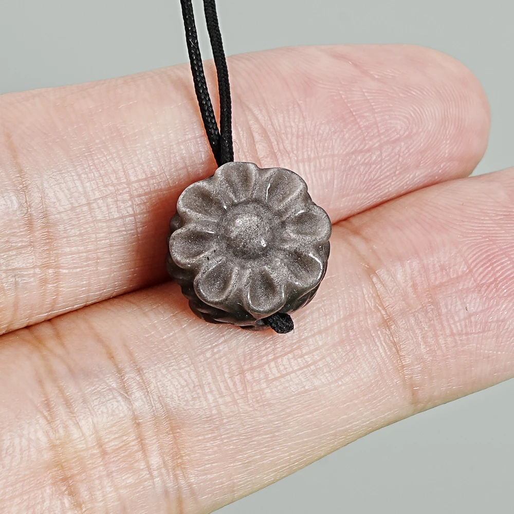 

5Pcs Silver Obsidian Sunflower Pendant 14X8MM Silver Black Radiant Flower Charms for Boho Summer Jewelry Making