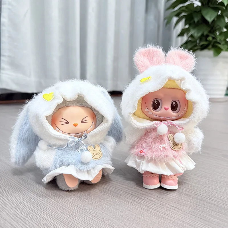 

Sweet Cute Style Outfit For 15/17cm Labubu Dolls Fluffy Hoodie Bunny Sweatshirt With Tulle Skirt Princess Shoes