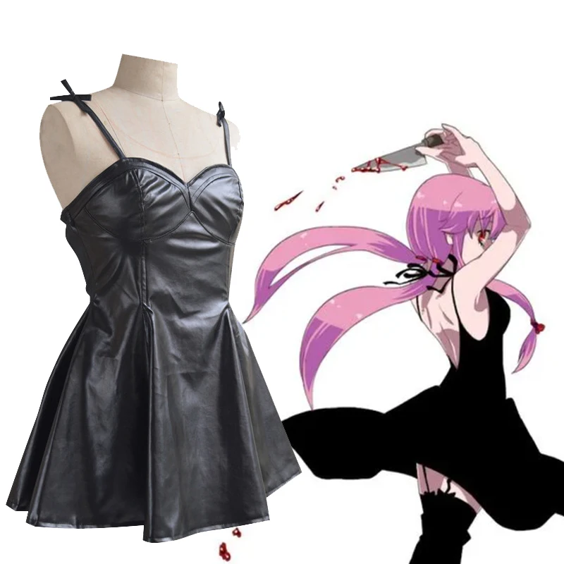 Anime 2nd mirai nikki gasai yuno lolita marinheiro cosplay traje preto sexy vestido jirai kei cosplay halloween fantasia terno cabelo rosa