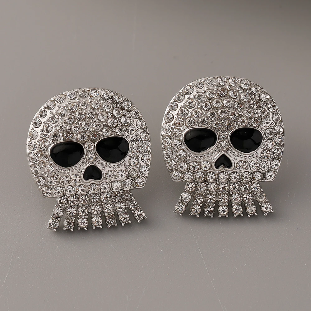 2024 New Halloween Skull Earrings Rhinestone Crystal Inlay Luxury Lady STUD Gift for Girlfriend