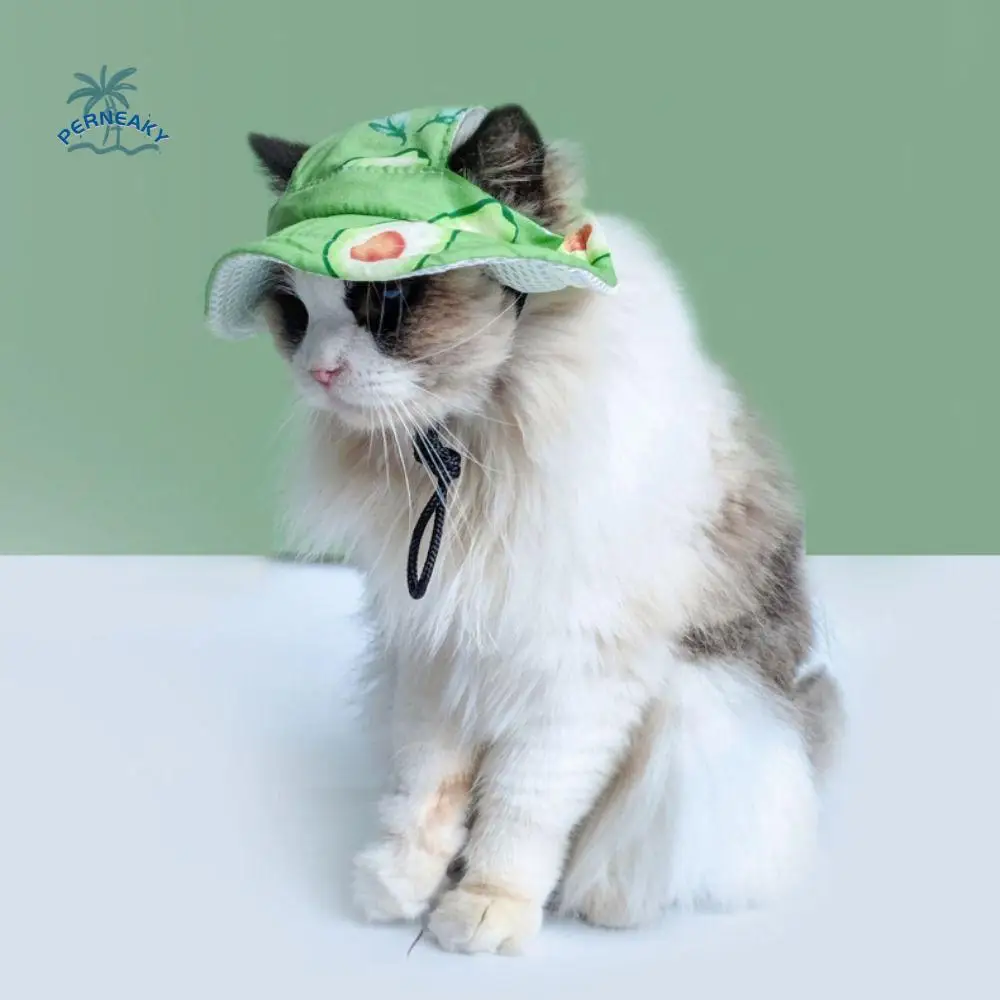 

Fashion Cartoon Dog Fisherman Hat Fruit Printing Breathable Pet Sun Hat Sun Protection with Ear Holes Cat Sunscreen Hat Summer