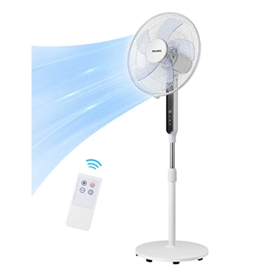 

16 Oscillating Pedestal Fan for Bedroom Home Office White ABS Plastic Ultra Quiet DC Motor, 12 Speeds, Remote Control, 12-Hour