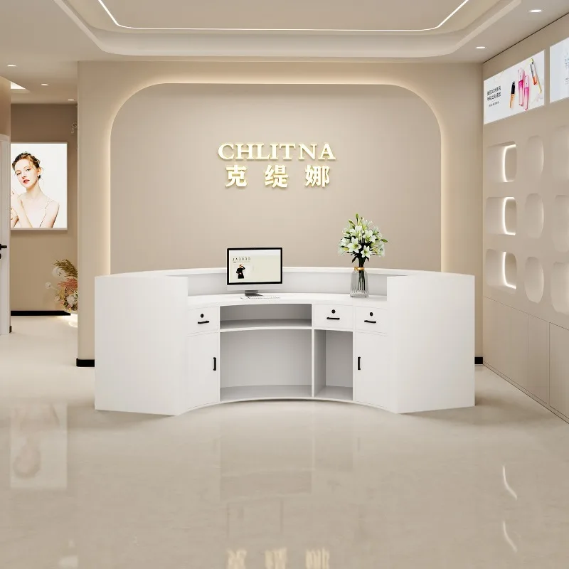 Diepe opslag Receptie Receptiebalie Moderne U-vorm Gebogen Receptie Schoonheidssalon Mostrador Recepcion Kantoormeubilair