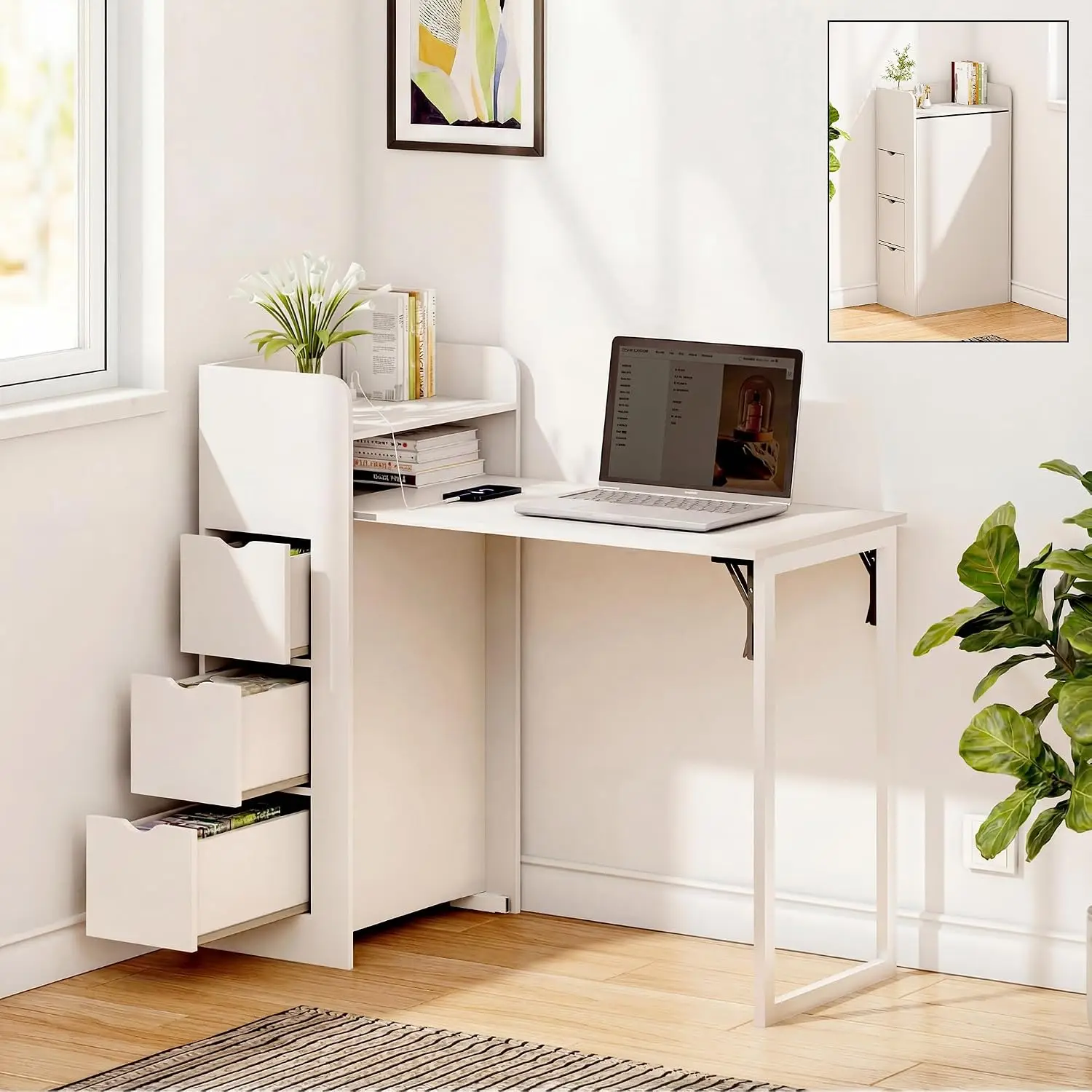 Wall Mounted Foldable Desk with Storage & Power Outlet, Space Saving Hidden Table for Small Spaces Home Office, Customized