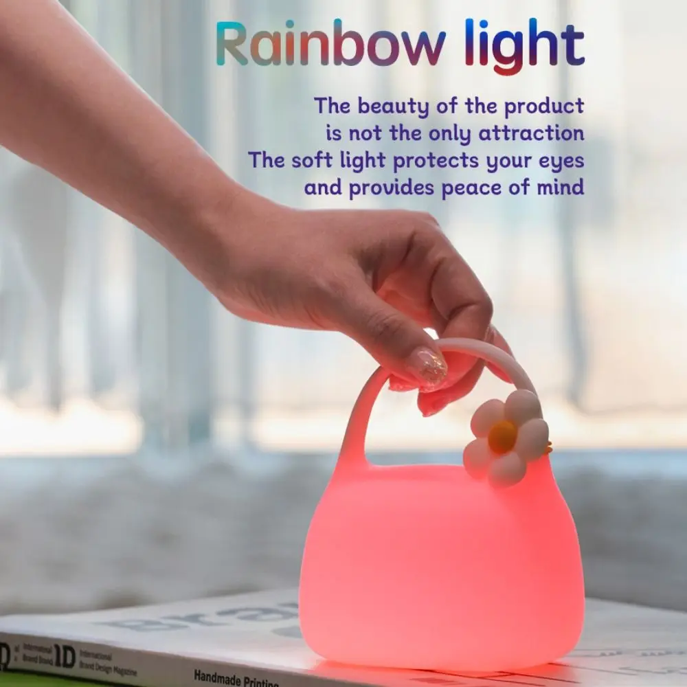 Cute Soft Light Handbag Night Light Charging Rainbow Color Touch Lamp Pat Dimming Silicone Sleeping Nightlight Bedside