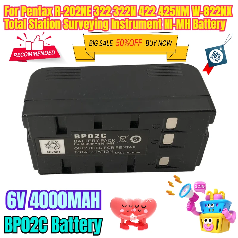 

6V 4000MAH BP02C Battery for Pentax R-202NE 322 322N 422 425NM W-822NX Total Station Surveying Instrument NI-MH Battery