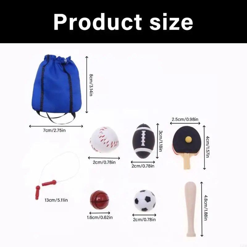 농구 축구와 함께 미니어처 스포츠 세트 인형 집 역할을위한 농구 축구 탁구 공작 줄기 로프 놀이 교육 장난감 안전 a2ub