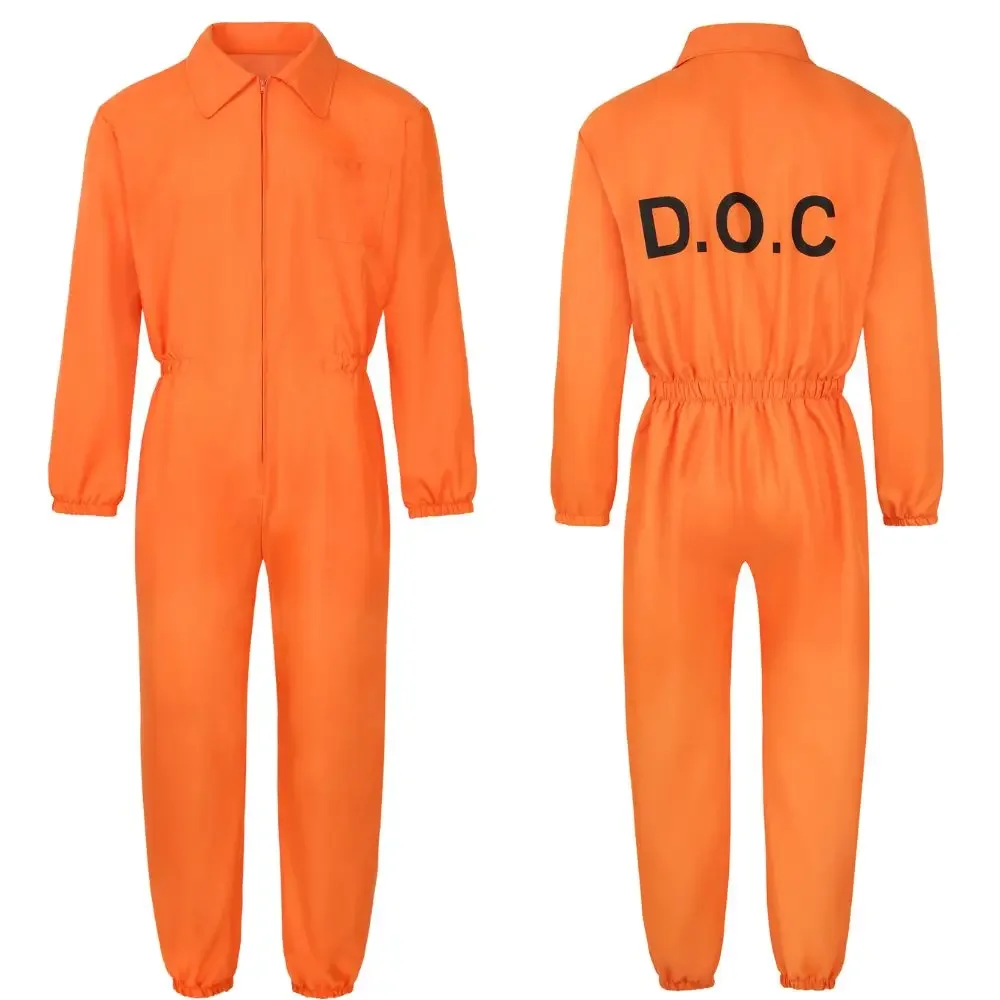 

Adult Halloween Orange Prisoner Costume Men Women Prisoner Cosplay Jumpsuit Roleplay Outfits Fantasy Carnival Costume