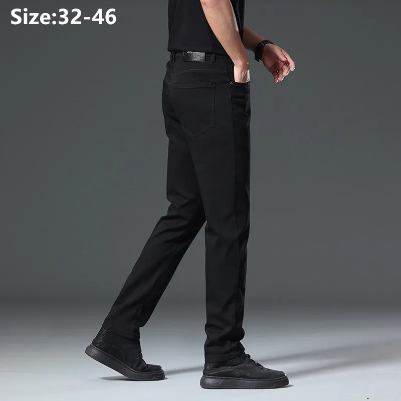 

Мужские черные джинсы-карандаш 2026 года, облегающие, с высокой эластичностью, мягкие, больших размеров (42, 44, 46), до 140 кг, весна-лето
