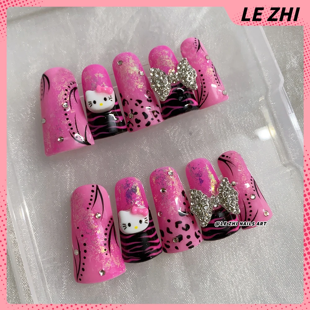 Handmade Hello Kitty Press On Nails Art French Duck Web Diamond Creative Gothic Customize Fake Nail Sticker Party Party Stickers