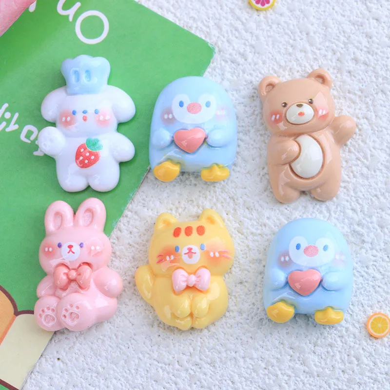 

100pcs Kawaii Flatback Resin Cartoon Animal Cat Penguin Decoration Crafts DIY Scrapbook Jewelry Making Phone Case Accessories