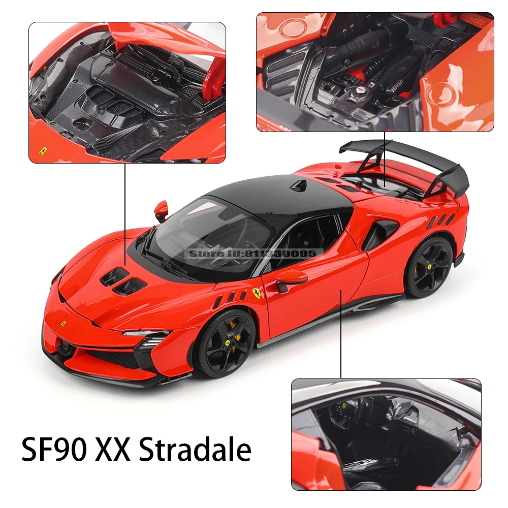 Bburago 1:18 فيراري SF90 XX Stradale الأحمر/الأبيض يموت الصب محاكاة سبيكة نموذج سيارة الحرف اليدوية الديكور جمع لعبة #3