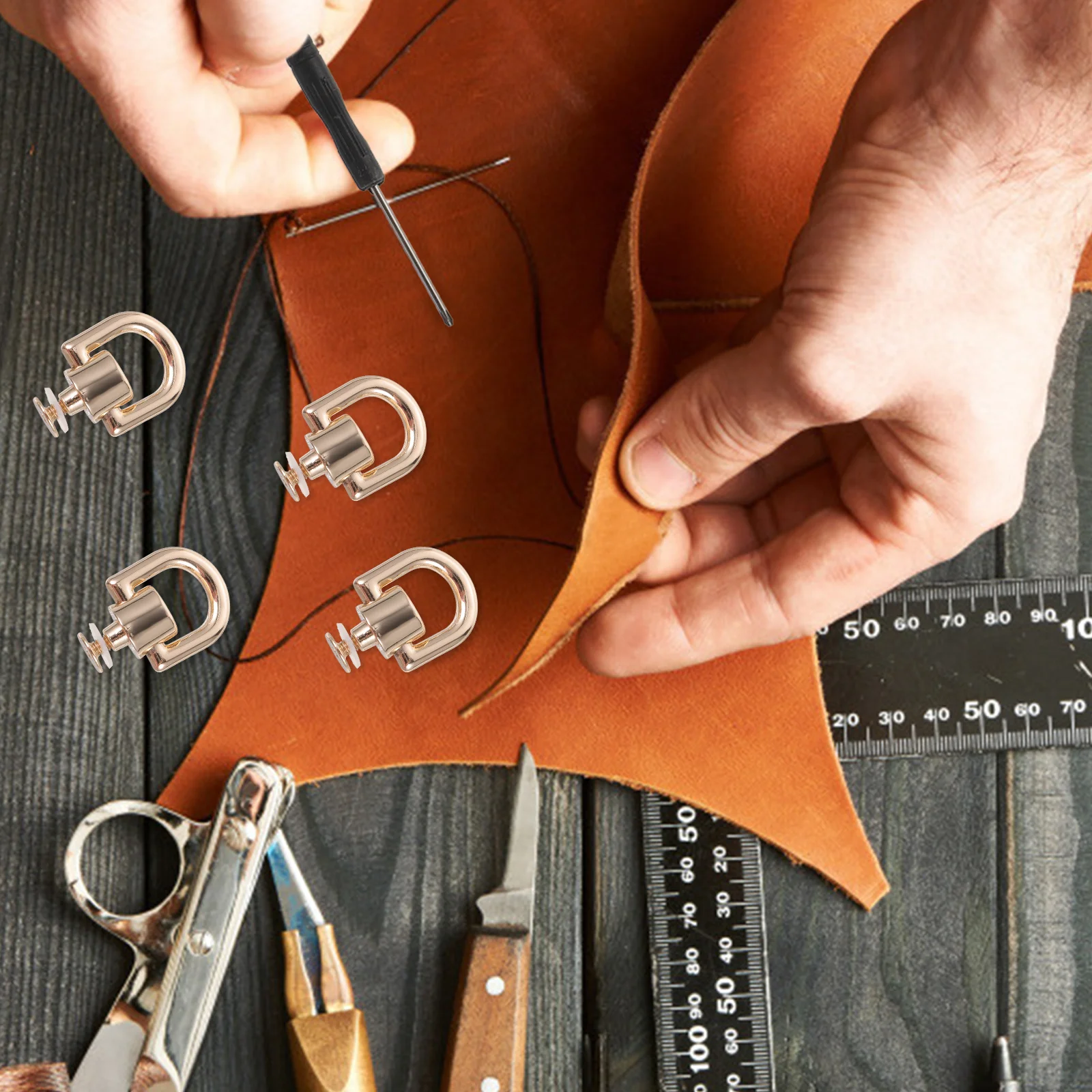 

4pcs Metal D Ring Lightweight Compact Purse Hardware for Bag Making Rivet Screw Craft Fasteners Suitable Art Clothes