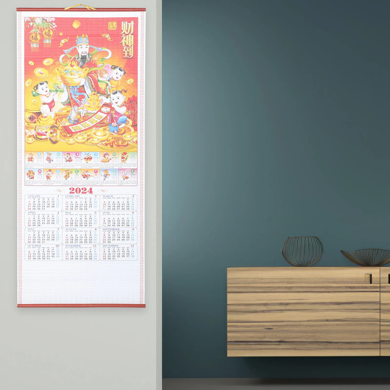 

2024 Zodiac Hanging Wall Calendar Traditional Style Home Use Monthly Calendar Dragon Year Lunar Date Checker Calendars 2024 Wall