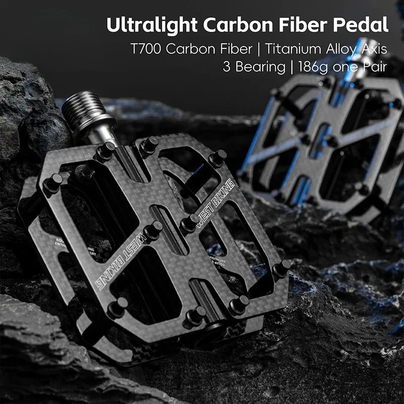 T700 Carbon Fiber Bike Pedals Ultra Lightweight 3-Bearing Bicycle Pedals Wide Anti-Slip  Effortless Riding  Cycling Accessories