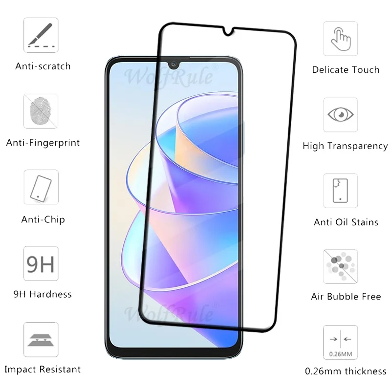 4 buah untuk Honor X7a kaca Honor X7a pelindung kaca antigores lem penutup penuh 9H HD untuk pelindung layar Huawei Honor X7a 6.75"