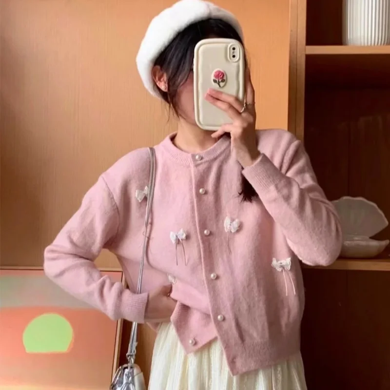 

Sweet Soft Woolen Knitted Cardigan round Ne Versatile Age-Defng Spring Autumn Korean Sle Women's Sweater Jaet