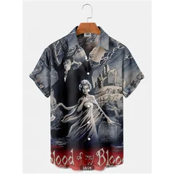 Camisa con estampado de personajes de películas Retro para hombre, ropa informal de verano a juego para Halloween, Tops de manga corta, camisas Hawaianas, 2023