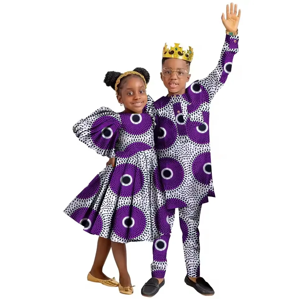 

Свадебная детская одежда с принтом Анкары, одинаковые комплекты для всей семьи в африканском стиле для детей, платье для девочек и комплект брюк для мальчиков