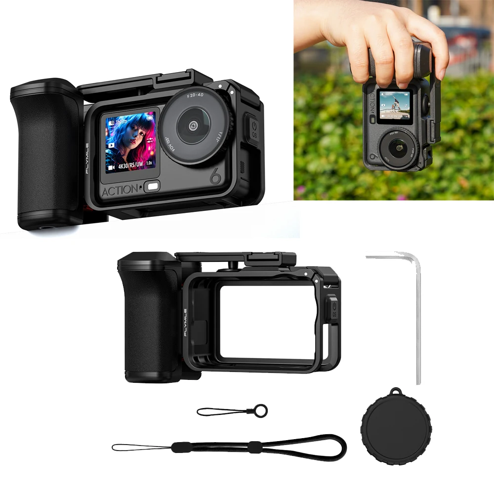 

Street Grip Kit for DJI Osmo Action 6,Protective Frame with Handle Camera Cage Handle Combo with Lens Cap&Strap for Photography