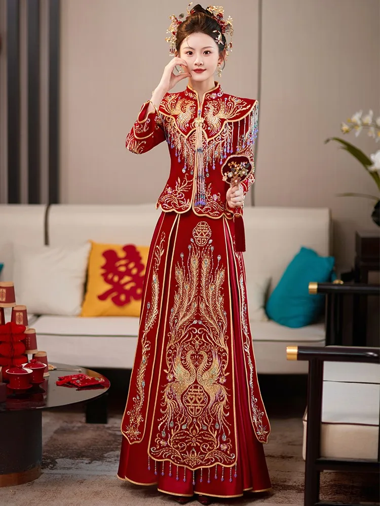 

Velvet dress new Chinese-style wedding for brides toasting dragon and phoenix women