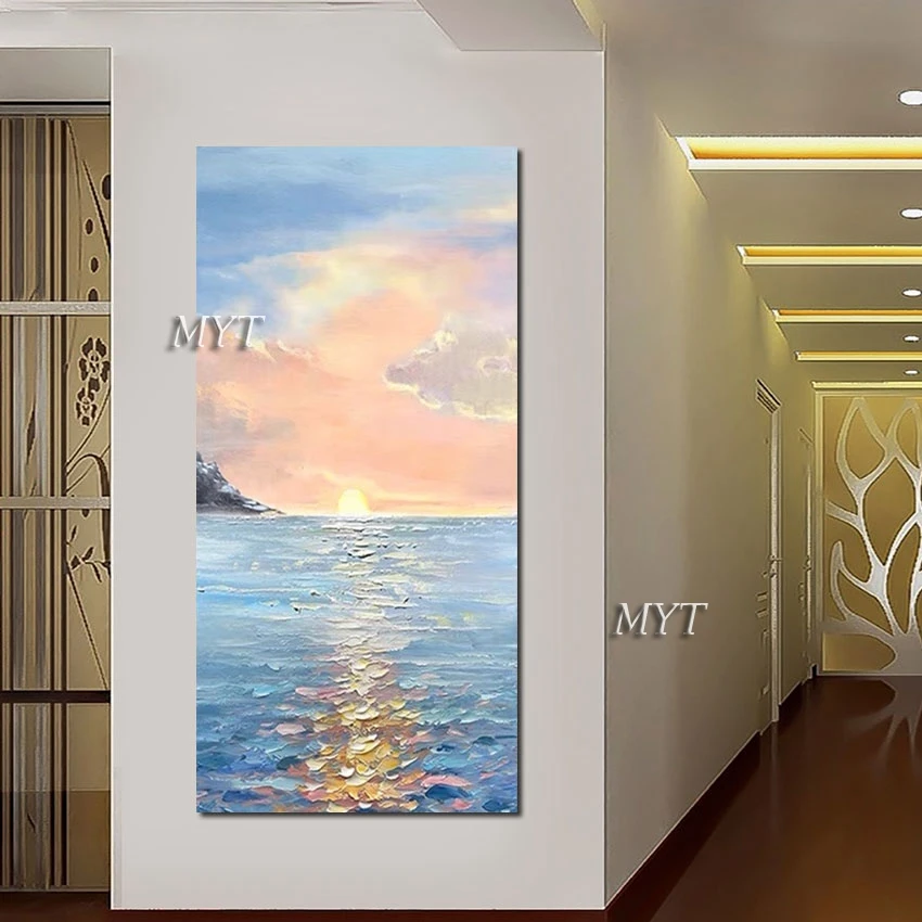 

Art Wall Seascape Hand-painted Abstract Sunset Scenery Canvas Roll Painting Acrylic Picture Unframed Decorative Items For Cafe