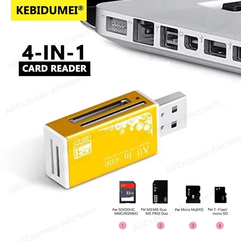 4 Ports Card Reader USB 2.0 Memory Card Reader Adapter For Memory Stick Pro Duo Micro SD/T-Flash/M2/MS Card Reader for Laptop PC