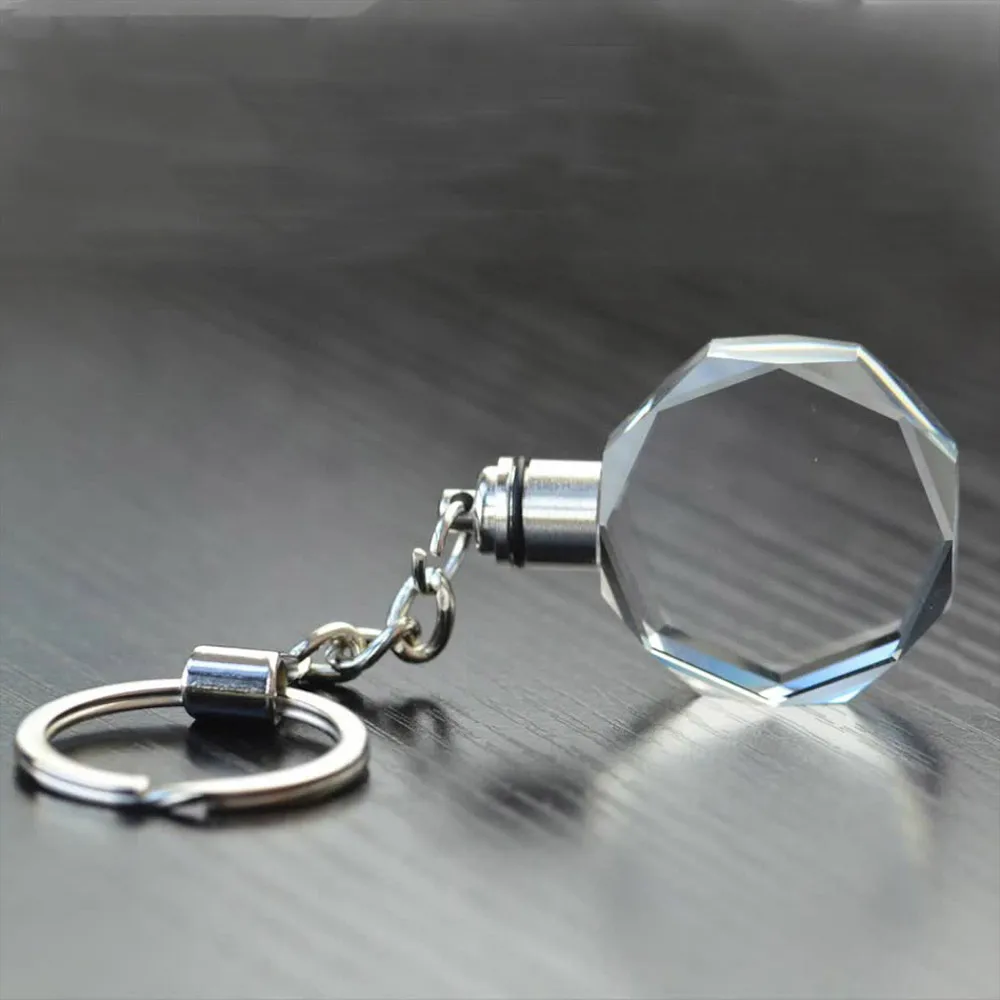 10pcs DIY Blank Crystal Key Rings Custom Laser Engraving Logo Family Photo LED Light Crystal Keychain Birthday Gift Souvenirs
