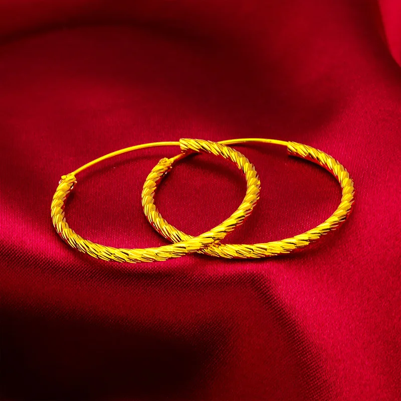 أقراط دش نيزك ذهبية عيار 24 قيراط للنساء، AU999 |   "الطريل" المحفور بزخارف مسطحة على شكل نجمة مخفية.