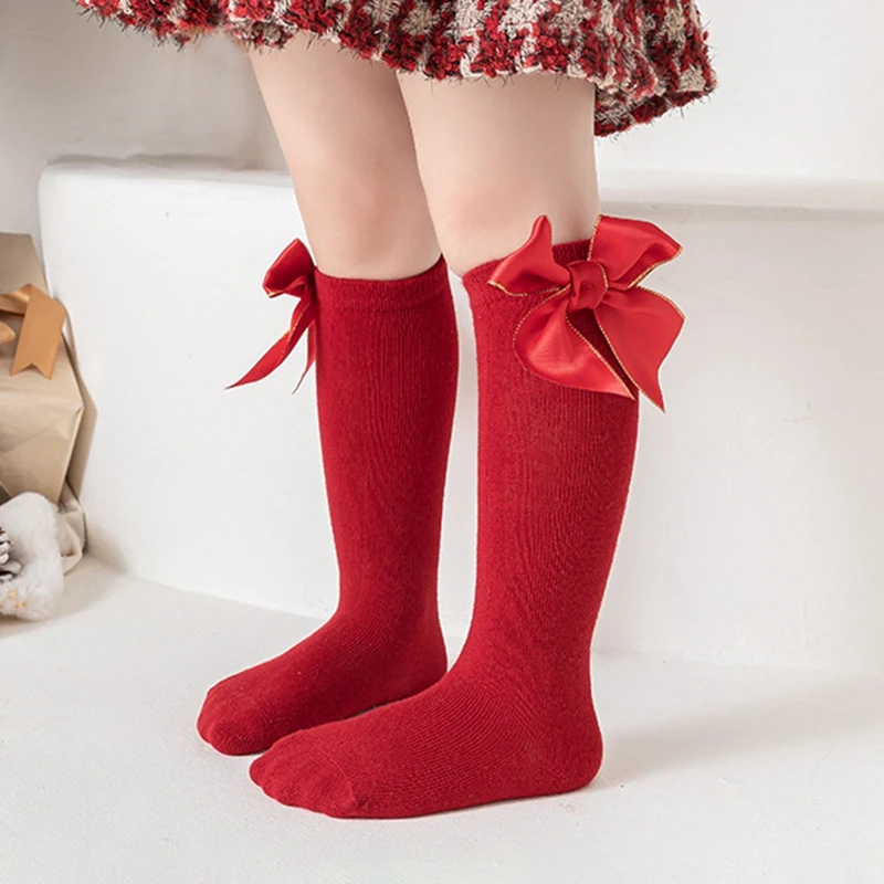 

Baby Kids Girls Long Socks Sweet Bow Socks Soft Elastic Lightweight Toddler Socks for Daily Christmas Children's Stockings