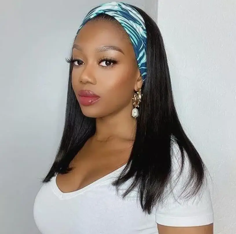 Headband Wig Straight Hair Synthetic Hair Wig for Black Women Glueless Black Wig