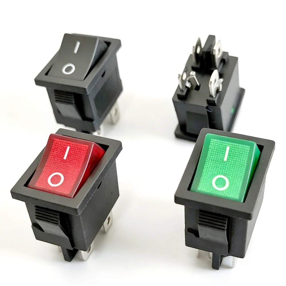 1PCS KCD1 4 Pin Rocker Switch ON-OFF 21x15mm 6A/250V 10A/125V AC Car Boat Switch with Red/Green Light for Home Appliance DIY