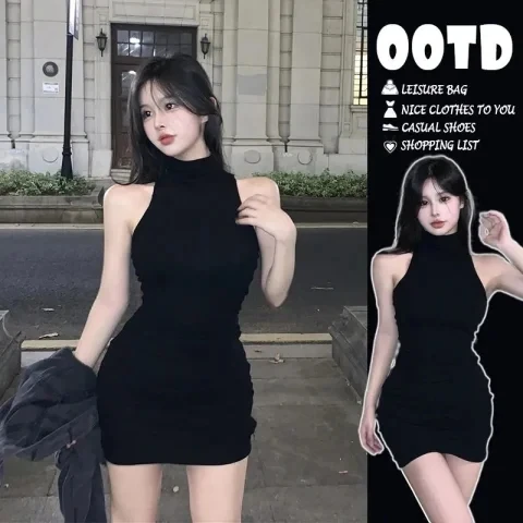 Spicy Girl High Collar Sleeveless Dress Women's Summer 2026 New Pure Desire Inner Waist Slim Sexy Wraparound Skirt