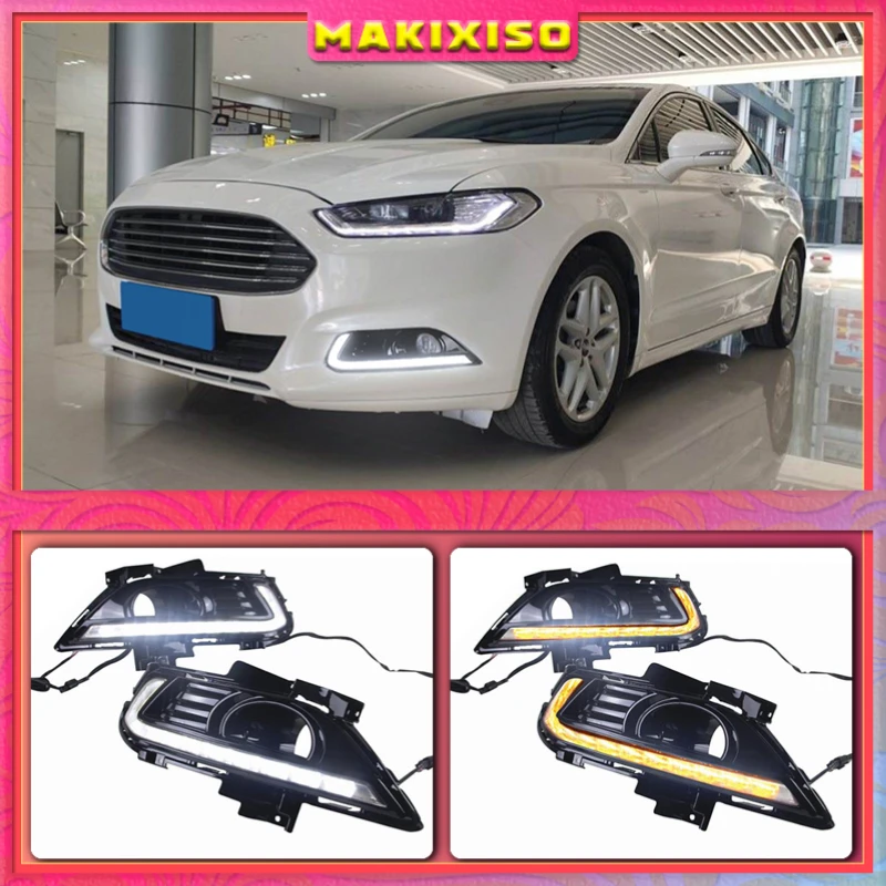 

2PCS Daytime Running Light For Ford Mondeo Fusion 2013 2014 2015 2016 Car DRL 12V LED With Turn Yellow Signal Relay Accessories