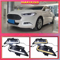 포드 Mondeo 퓨전에 대 한 2PCS 주간 러닝 라이트 2013 2014 2015 2016 자동차 DRL 12V LED 차례 노란색 신호 릴레이 액세서리