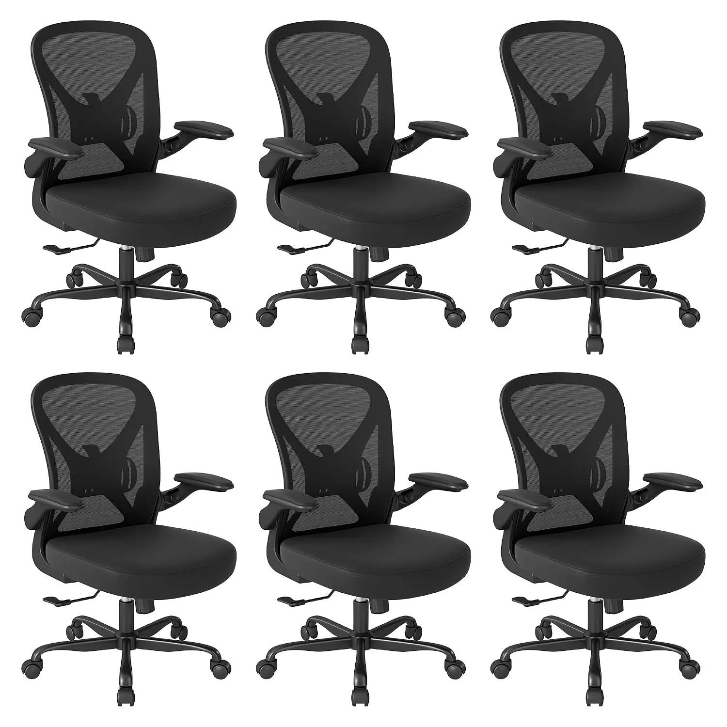Ergonomic Mesh Office Chair Flip-up Armrests Adjustable Lumbar Support Mid-Back 3.15