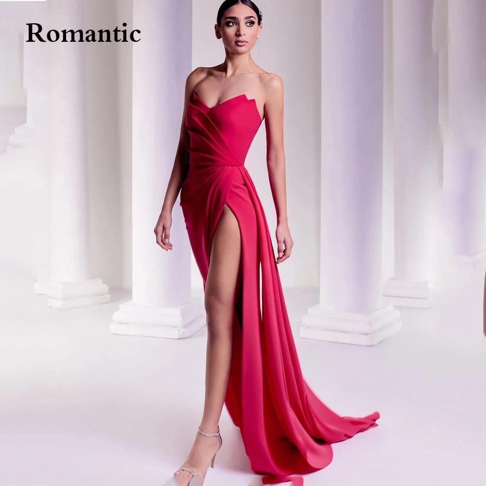 

Romantic Prom Dresses A Line Red Chiffon Sweetheart Side High Silt Long Party Gowns Sleeveless Floor Length Saudi Arabia 2022