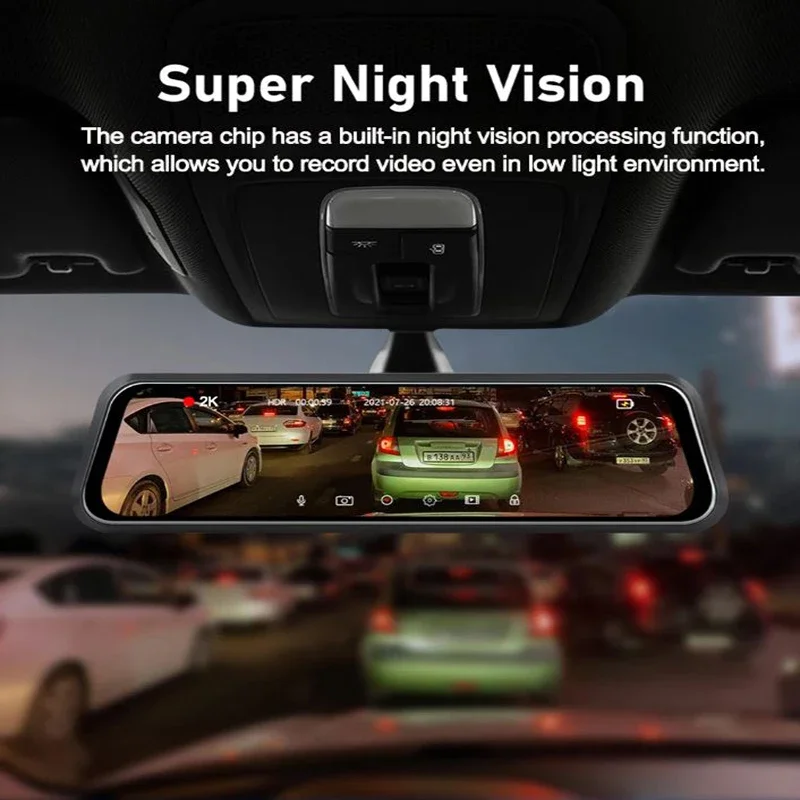 10 inch rearview mirror dash cam suitable for car 2K touch screen car DVR recorder suitable for dual cameras of car accessories